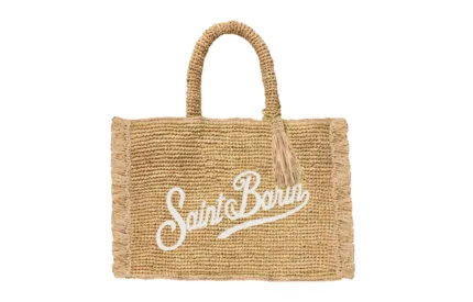 Borsa a Mano Piccola con Tracolla Mc2 Saint Barth Beige art. Vanity Mini Raffia Fringes 11 Emb