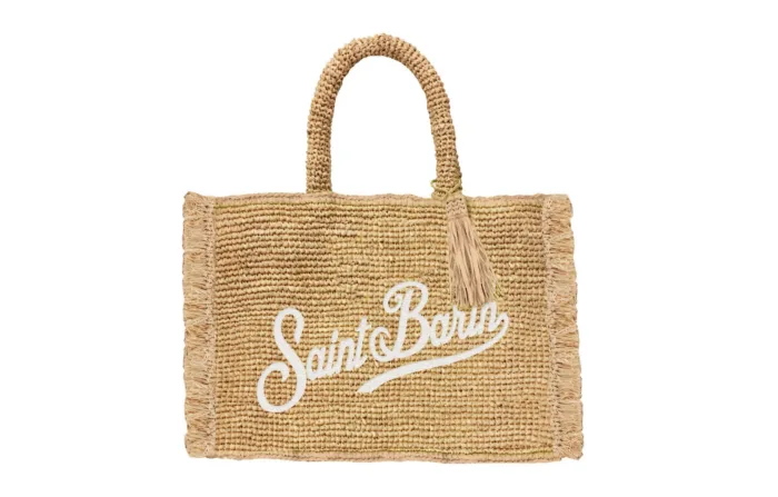 Borsa a Mano Piccola con Tracolla Mc2 Saint Barth Beige art. Vanity Mini Raffia Fringes 11 Emb, foto 1 di 1