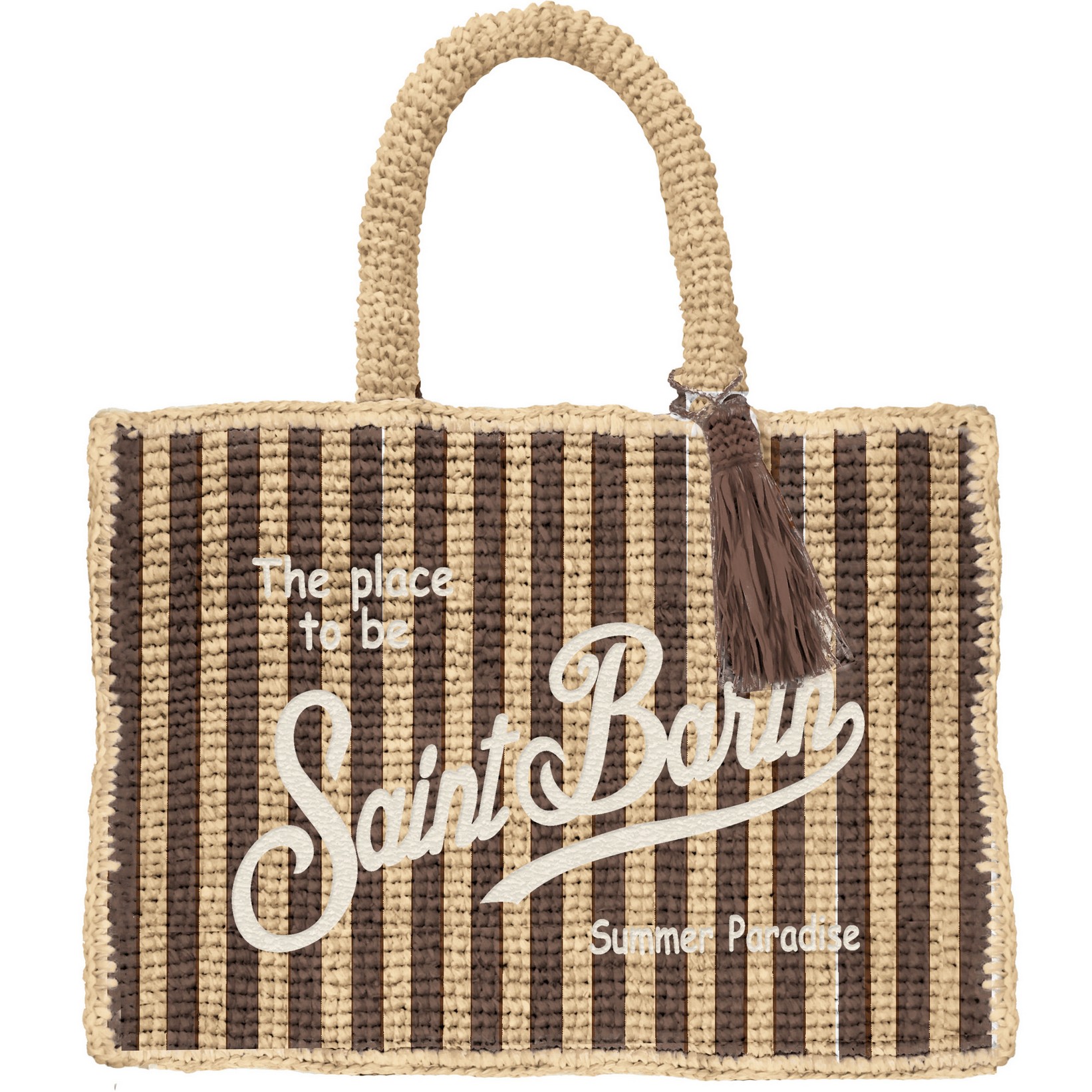 VANITY RAFFIA_STRIPES MINI V 18 EMB Borsa a Spalla Grande Mc2 Saint Barth a Righe Beige e Bordeaux art. Vanity Raffia Stripes Mini V 18 EMB - immagine 1