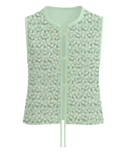 Top Gilet Mc2 Saint Barth Verde Acqua art. Velma Crochet Shell Paillettes 55