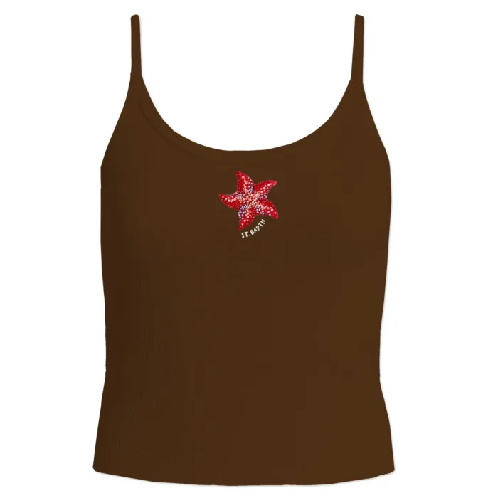 Top Mc2 Saint Barth Marrone art. Zaira Rib Sb Starfish 18 Beads Emb, foto 1 di 1