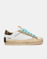 Sneaker Donna Crime London Distressed Platform in Pelle Bianca e Dettagli Glitter oro e Maculati art. 29053PP8.10