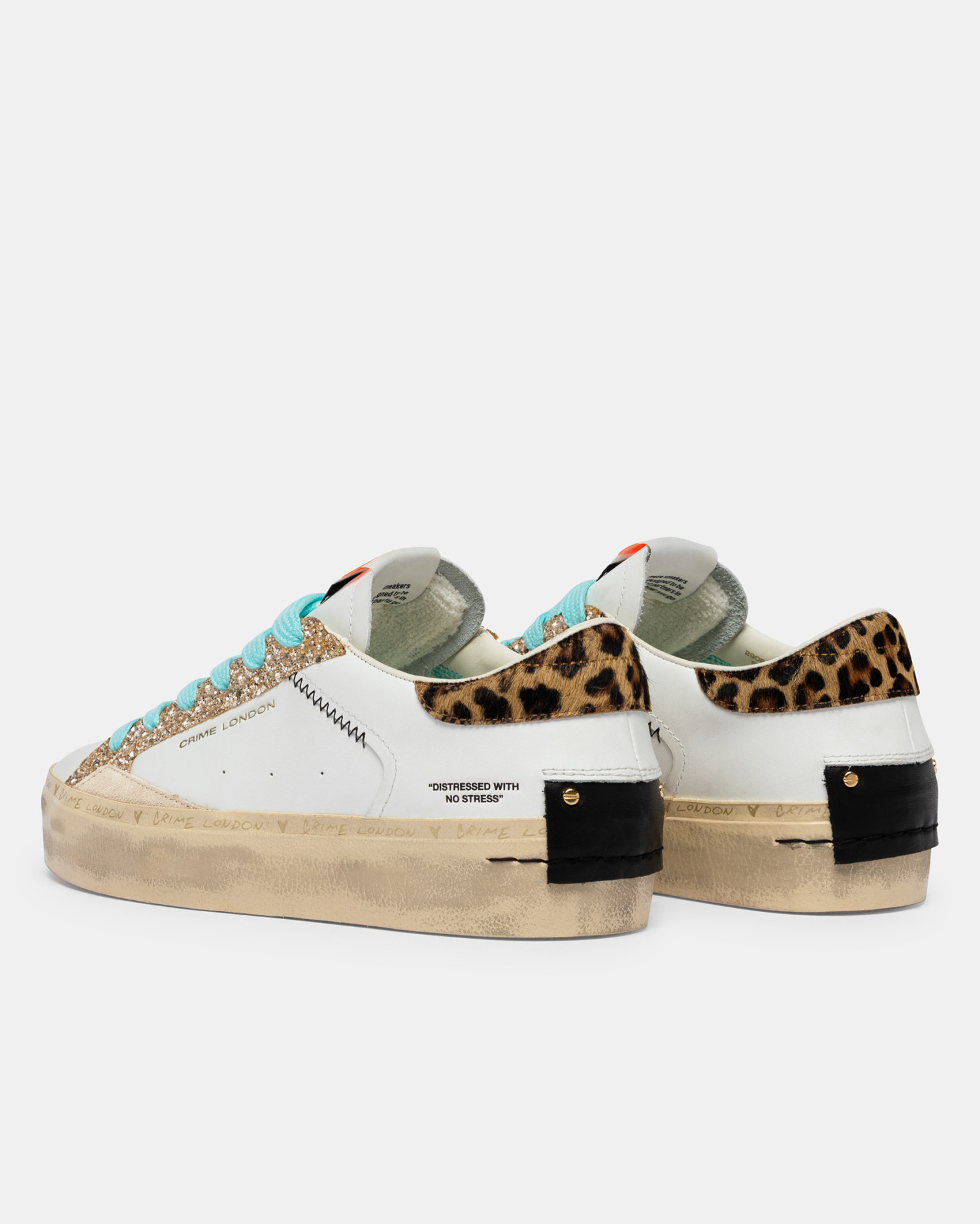 Sneaker Donna Crime London Distressed Platform in Pelle Bianca e Dettagli Glitter oro e Maculati art. 29053PP8.10 - immagine 3