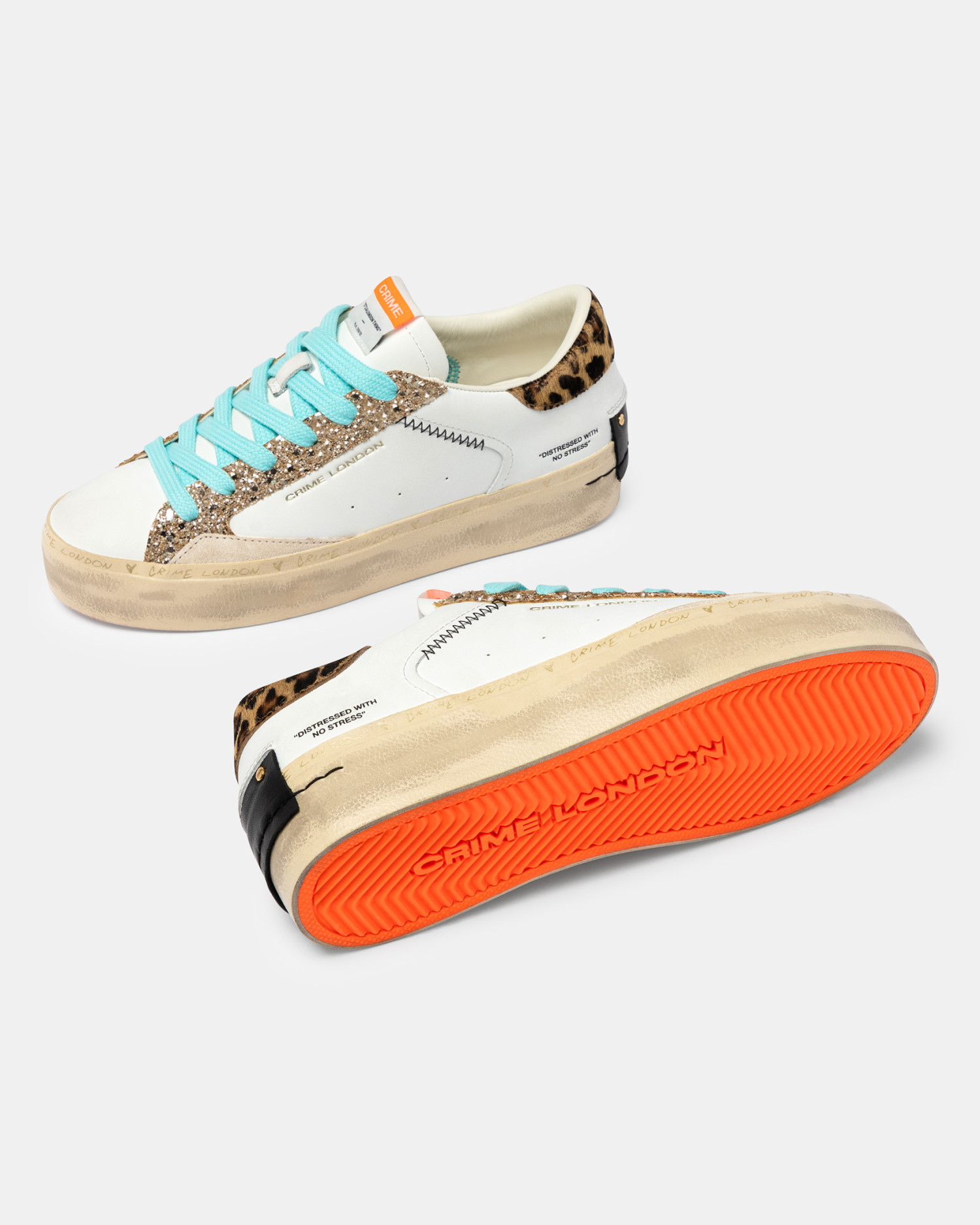 Sneaker Donna Crime London Distressed Platform in Pelle Bianca e Dettagli Glitter oro e Maculati art. 29053PP8.10 - immagine 4