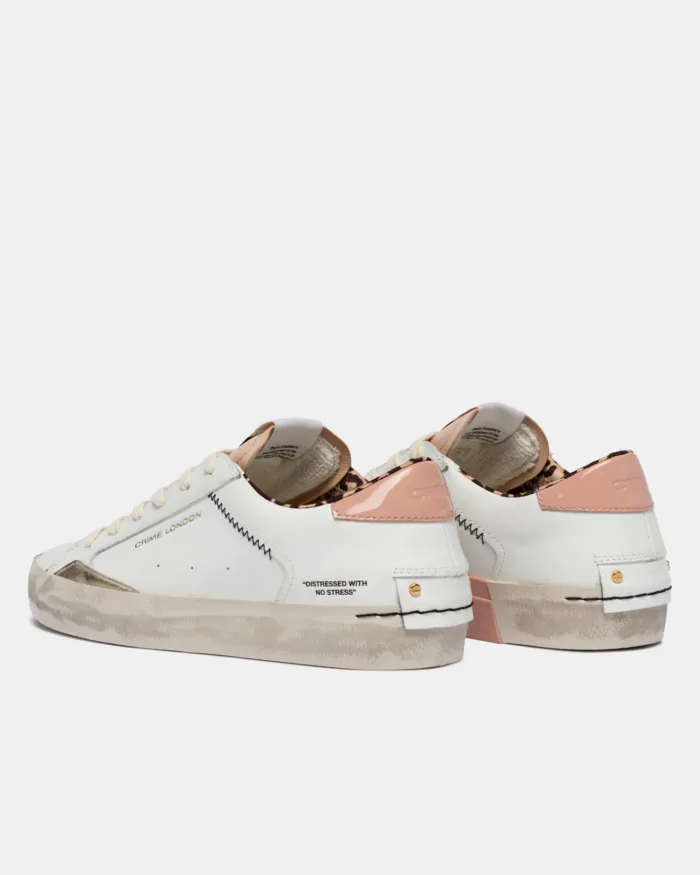 Sneaker Donna Crime London Distressed in Pelle Bianca e Dettagli Rosa Nude art. 29008PP8.10, foto 4 di 4