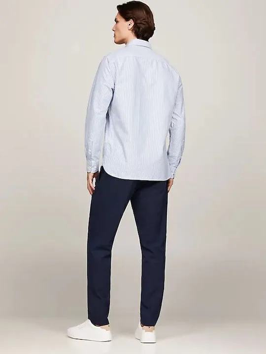 Camicia Uomo Tommy Hilfiger Oxford regular fit in Cotone a righe Blu Fondo Bianco cod MW0MW36238 0A8, foto 3 di 5
