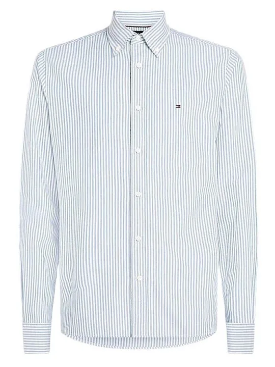 Camicia Uomo Tommy Hilfiger Oxford regular fit in Cotone a righe Blu Fondo Bianco cod MW0MW36238 0A8, foto 4 di 5