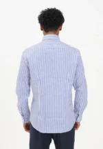 Camicia Uomo Tommy Hilfiger Slim fit in Cotone Stretch Bacchettato Bianco Azzurro Collo Aperto cod MW0MW42928 C7F - immagine 3