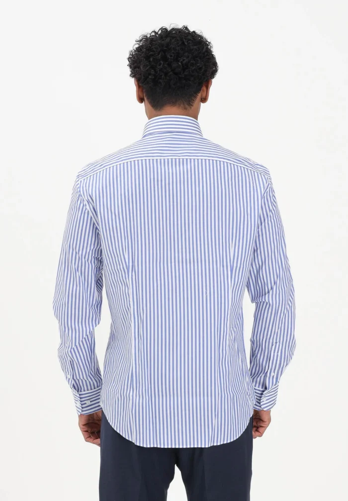 Camicia Uomo Tommy Hilfiger Slim fit in Cotone Stretch Bacchettato Bianco Azzurro Collo Aperto cod MW0MW42928 C7F, foto 3 di 3