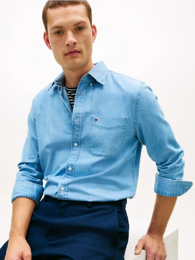 Camicia Uomo Tommy Hilfiger Regular fit in Jeans Medium Blue Indigo cod MW0MW41689 1A4, foto 2 di 5