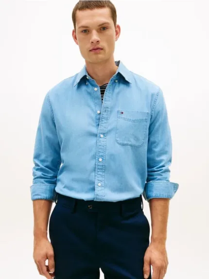 Camicia Uomo Tommy Hilfiger Regular fit in Jeans Medium Blue Indigo cod MW0MW41689 1A4