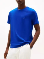 T-shirt regular fit in cotone Uomo Tommy Hilfiger Blu Elettrico con Bandierina ricamata art. MW0MW39995 C7F - immagine 2