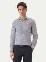 Camicia Uomo Tommy Hilfiger Slim fit in Cotone Stretch Bacchettato Bianco Blu Collo Aperto MW0MW42928 C7G