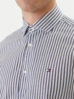 Camicia Uomo Tommy Hilfiger Slim fit in Cotone Stretch Bacchettato Bianco Blu Collo Aperto MW0MW42928 C7G - immagine 3