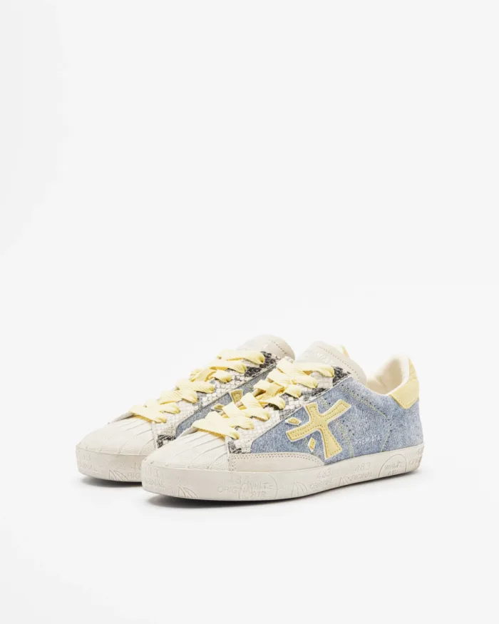 Sneakers Premiata Donna in Tessuto Jeans e Dettagli Gialli art. Stevend 8057, foto 2 di 5