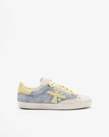 Sneakers Premiata Donna in Tessuto Jeans e Dettagli Gialli art. Stevend 8057