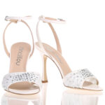 Sandalo Ninalilou in Pelle e Raso Avorio e Dettagli Strass Tacco 9 cm art. 361030M9 - immagine 4