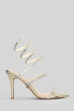 Sandalo Gioiello Twentyfourhaitch in Pelle Laminata Oro e Strass Argento Tacco 10 cm art. Zeja Oro