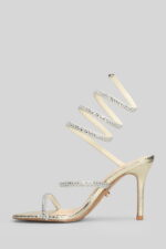 Sandalo Gioiello Twentyfourhaitch in Pelle Laminata Oro e Strass Argento Tacco 10 cm art. Zeja Oro - immagine 3
