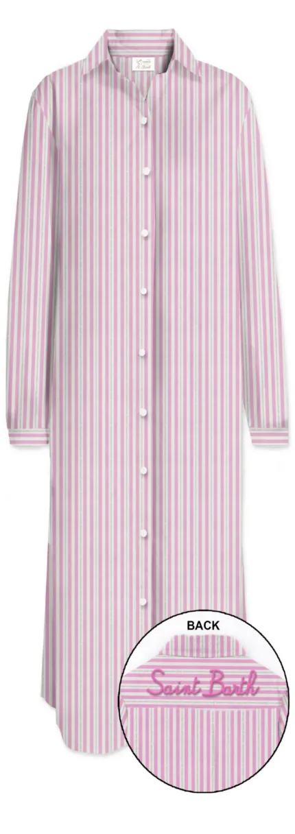 Abito Chemisier Mc2 Saint Barth in Cotone a Righe Rosa e Bianche art. Adeline Cotton Stripes V 21 LUX EMB