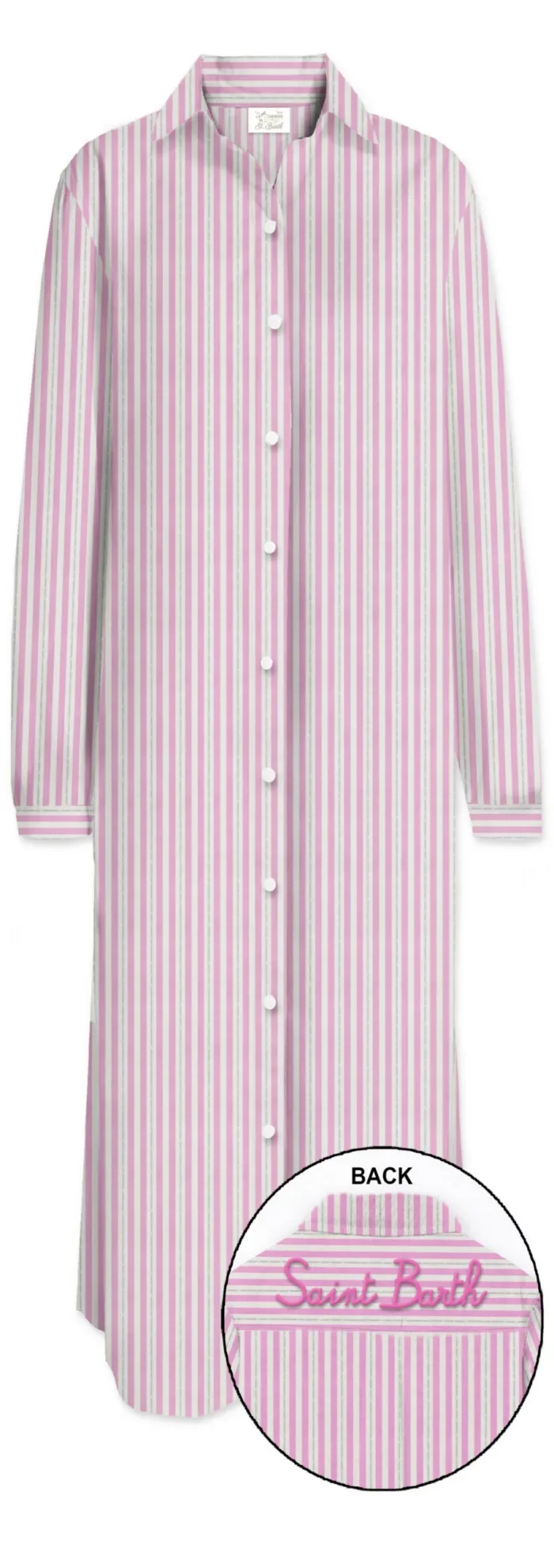 Abito Chemisier Mc2 Saint Barth in Cotone a Righe Rosa e Bianche art. Adeline Cotton Stripes V 21 LUX EMB, foto 1 di 1