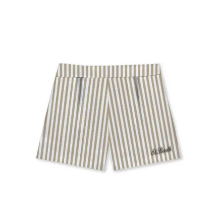 Pantaloncino Mc2 Saint Barth in Cotone a Righe Bianche e Beige art. Amani Cotton SB Beach Stripes V 11 EMB
