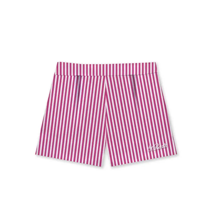 Pantaloncino Mc2 Saint Barth in Cotone a Righe Bianche e Rosa art. Amani Cotton SB Beach Stripes V 77 EMB, foto 1 di 1