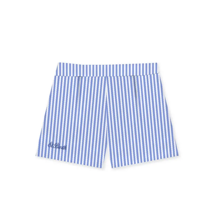 Pantaloncino Mc2 Saint Barth in Cotone a Righe Bianche e Blu art. Amani Cotton SB Stripes V 31 EMB, foto 1 di 1