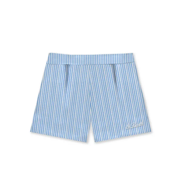 Pantaloncino Mc2 Saint Barth in Cotone a Righe Bianche e Azzurre art. Amani Seersucker Stripes V 31, foto 1 di 1