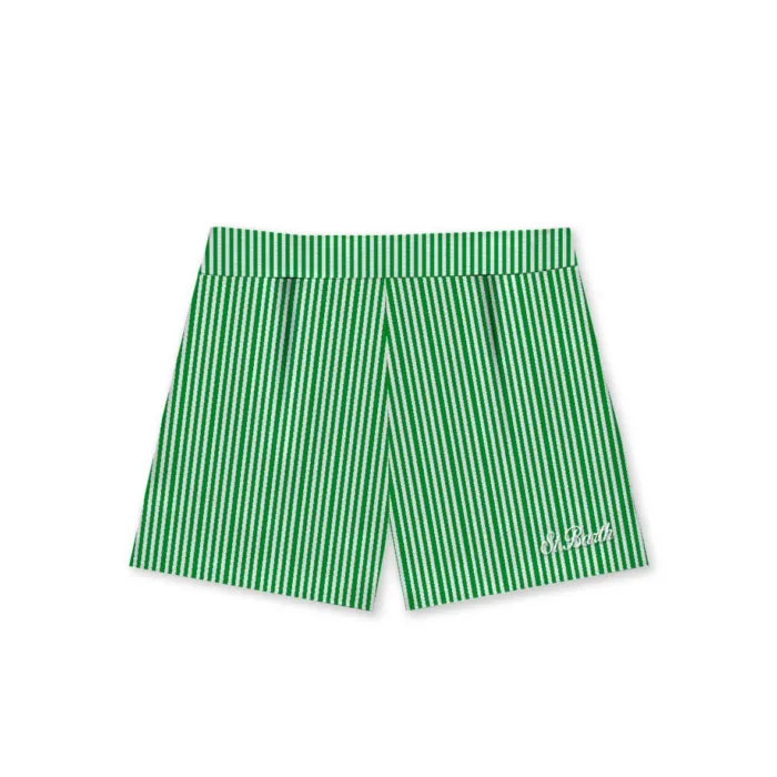 Pantaloncino Mc2 Saint Barth in Seersucker a Righe Bianche e Verdi art. Amani  Seersucker Stripes V 57, foto 1 di 1
