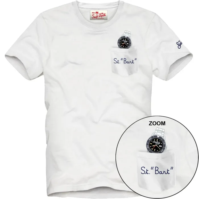 T-shirt Mc2 Saint Barth Bianca art. Austin ST Barth Watch 01N EMB, foto 1 di 1