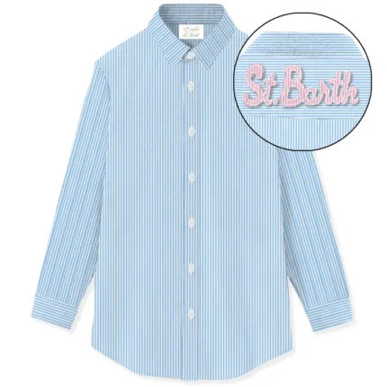 Camicia Mc2 Saint Barth Righe Bianche e Azzuerre art. Brigitte Embry Cotton Stripes Micro V 31 St Patch