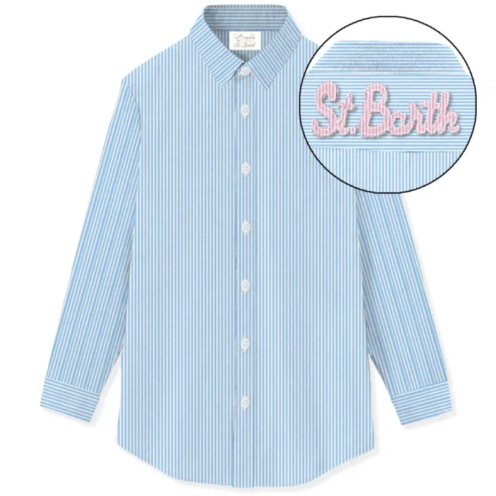 Camicia Mc2 Saint Barth Righe Bianche e Azzuerre art. Brigitte Embry Cotton Stripes Micro V 31 St Patch, foto 1 di 1