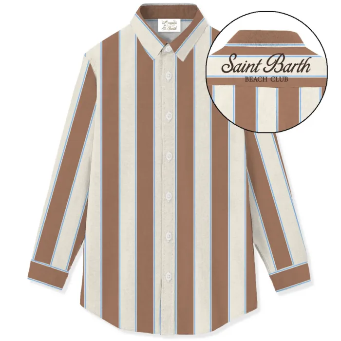 Camicia Mc2 Saint Barth in Cotone a Righe Marroni e Avorio art. Brigitte Cotton SB Beach Stripes 1931 EMB, foto 1 di 1