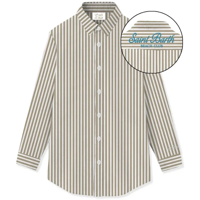 Camicia Mc2 Saint Barth in Cotone a Righe Bianche e Beige art. Brigitte Cotton SB Beach Stripes V 11 EMB, foto 1 di 1