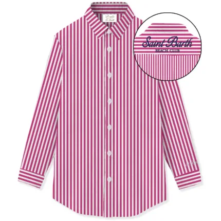 Camicia Mc2 Saint Barth in Cotone a Righe Fuxia e Bianche art. Brigitte Cotton SB Beach Stripes V 77 EMB