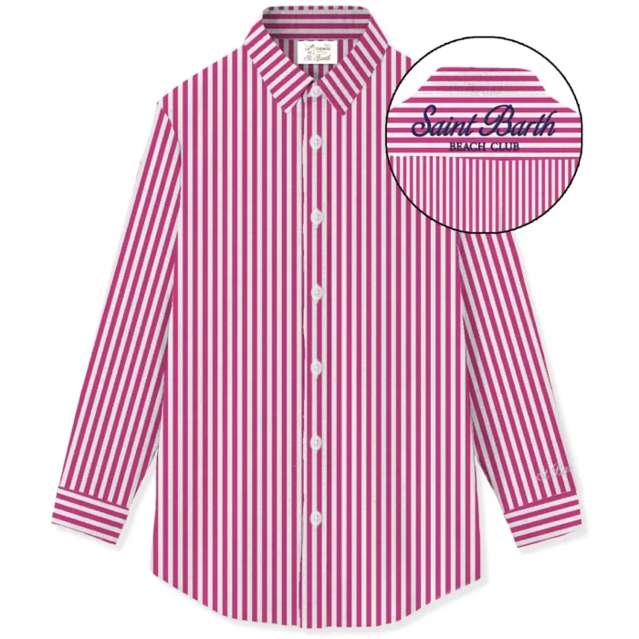 Camicia Mc2 Saint Barth in Cotone a Righe Fuxia e Bianche art. Brigitte Cotton SB Beach Stripes V 77 EMB, foto 1 di 1