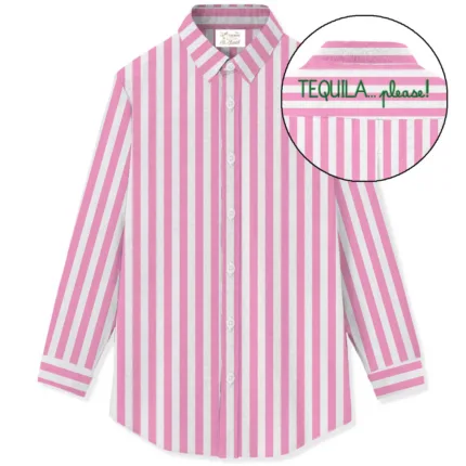 Camicia Mc2 Saint Barth in Cotone a Righe Rosa e Bianche art. Brigitte Cotton Stripes MID V TEQUILA 21 EMB
