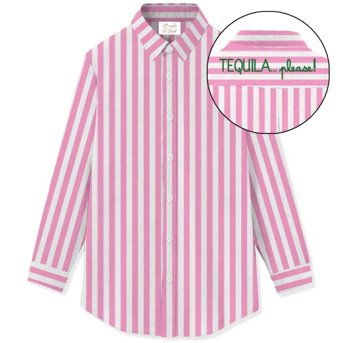 Camicia Mc2 Saint Barth in Cotone a Righe Rosa e Bianche art. Brigitte Cotton Stripes MID V TEQUILA 21 EMB, foto 1 di 1