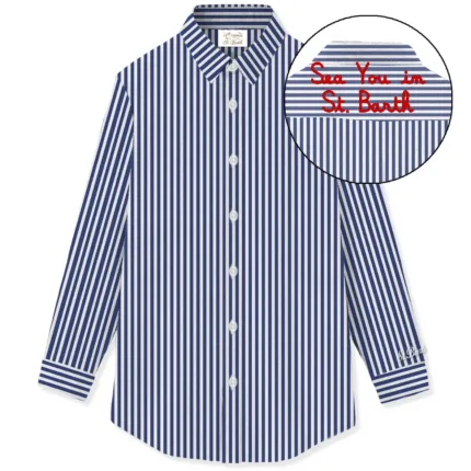 Camicia Mc2 Saint Barth in Cotone a Righe Bianche e Blu art. Brigitte Cotton Stripes V See 61 EMB