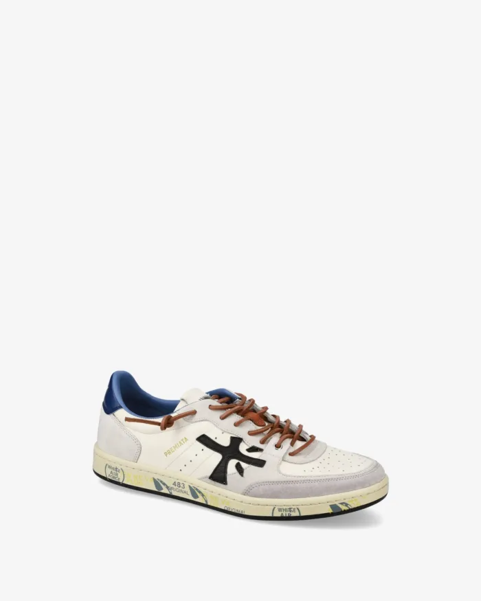 Sneakers Premiata Uomo in Pelle Avorio e Camoscio Grigio art. Bsktclay 7617, foto 2 di 5