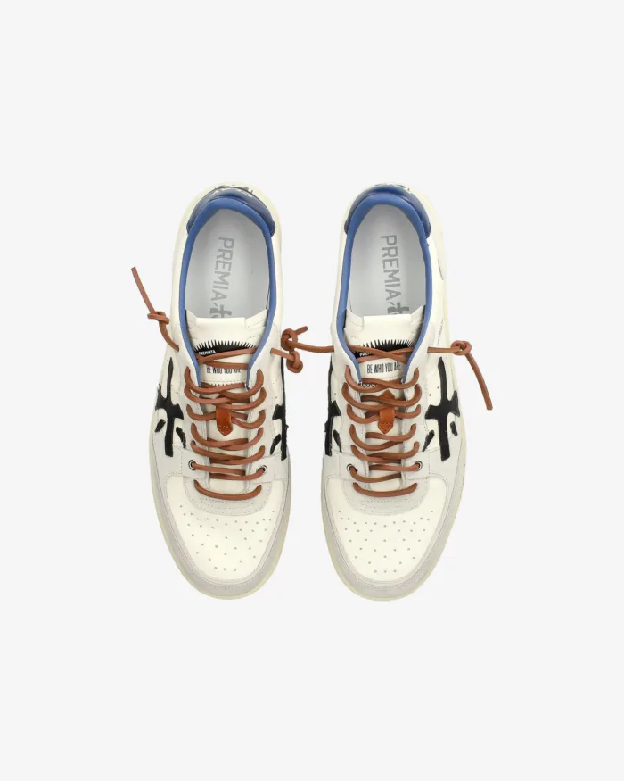 Sneakers Premiata Uomo in Pelle Avorio e Camoscio Grigio art. Bsktclay 7617, foto 5 di 5