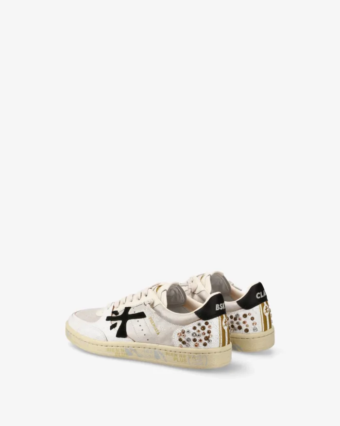 Sneakers Premiata Donna in Pelle Avorio e Borchie art. Bskt Clayd 7661, foto 4 di 5