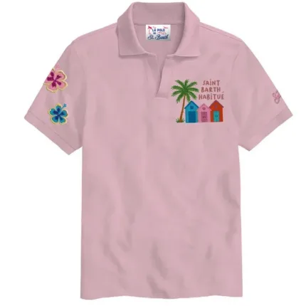 Polo Skipper in Piquet Mc2 Saint Barth Rosa art. Charles Piquet Hibiscus House 21 Emb
