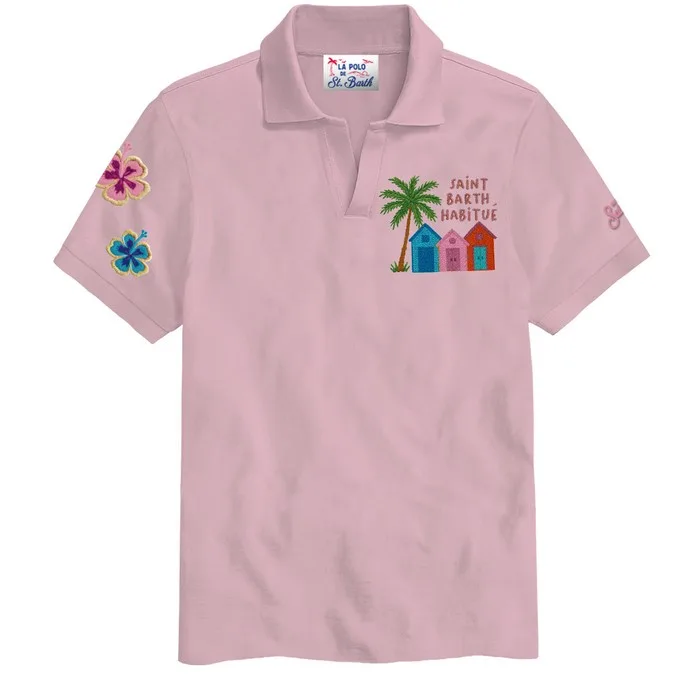 Polo Skipper in Piquet Mc2 Saint Barth Rosa art. Charles Piquet Hibiscus House 21 Emb, foto 1 di 1