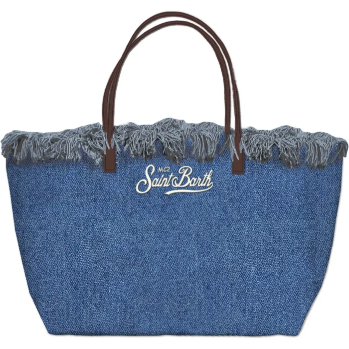 Borsa A mano Media Mc2 Saint Barth Denim art. City Bag Fringe Denim EMB, foto 1 di 1