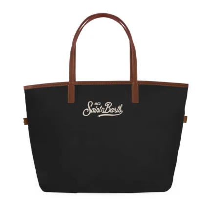 Borsa A Spalla Media  Mc2 Saint Barth In Nylon Nera e Dettagli Cuoio art. City Bag Mid Nylon 0018 EMB