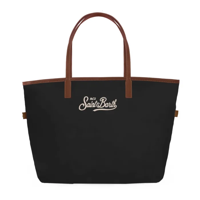 Borsa A Spalla Media  Mc2 Saint Barth In Nylon Nera e Dettagli Cuoio art. City Bag Mid Nylon 0018 EMB, foto 1 di 1