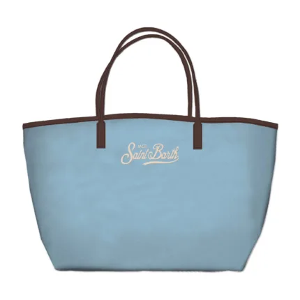 Borsa A Spalla Media  Mc2 Saint Barth In Nylon Azzurro e Dettagli Cuoio art. City Bag Mid Nylon 3118 EMB