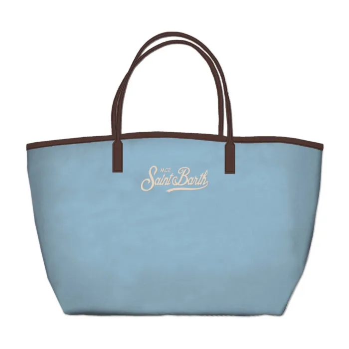 Borsa A Spalla Media  Mc2 Saint Barth In Nylon Azzurro e Dettagli Cuoio art. City Bag Mid Nylon 3118 EMB, foto 1 di 1